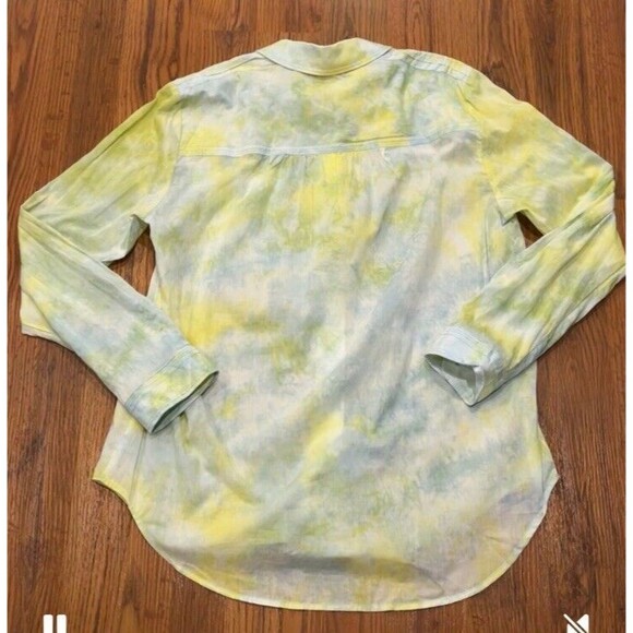 Pilcro Shirt Womens Large Top Yellow Green Button Up Semi Sheer Anthropologie - Picture 4 of 4